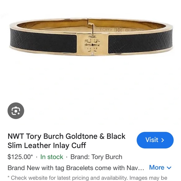 Tory Burch Leather Black gold inlay cuff bracelet NWT size small - retail’s $178 - Picture 11 of 11
